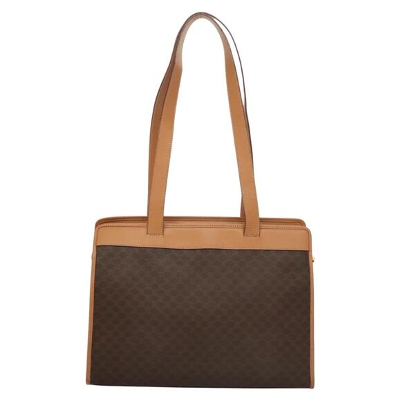 CELINE Macadam Canvas Shoulder Bag Pvc Leather Brown Gold - Picture 3 of 13